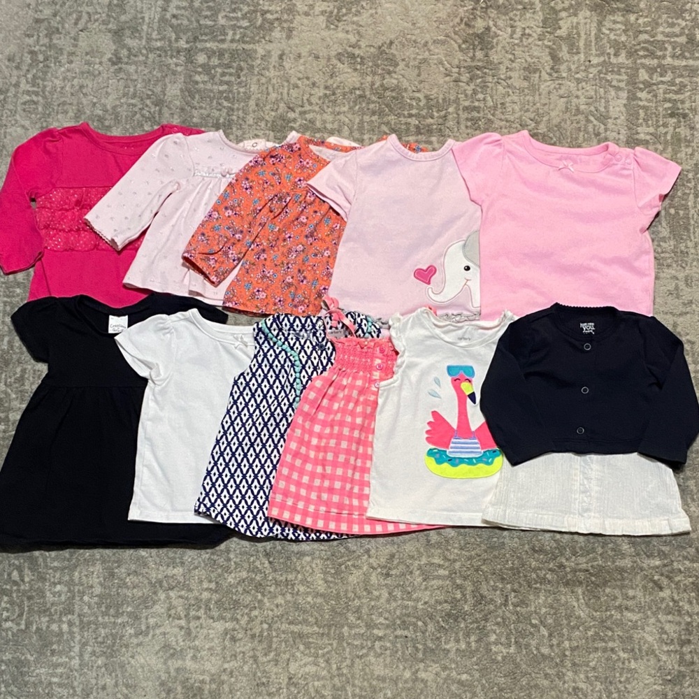 Bundle of 12 baby girls shirts/tops. Size 6-9 month